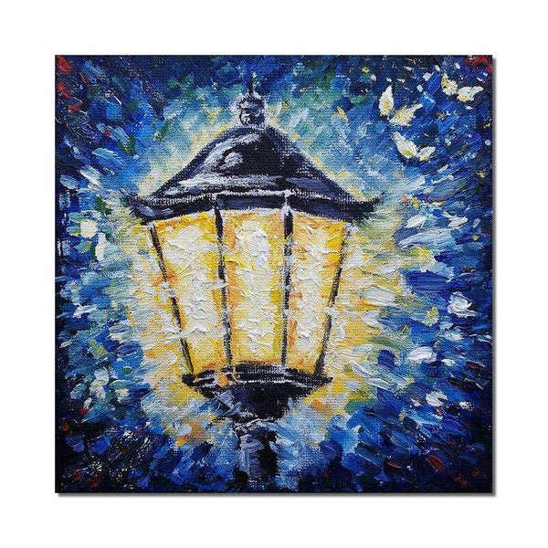 Abstract Blue Painting Street Lamp Light Oil Painting Hand Painted On Canvas Decorative Wall Art Pictures For Home Decor