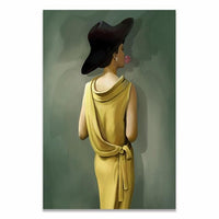 2 Panel Vogue Fashion HQ Canvas Print Painting Yellow Dress Woman