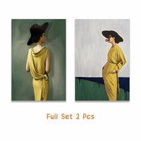 2 Panel Vogue Fashion HQ Canvas Print Painting Yellow Dress Woman