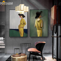 2 Panel Vogue Fashion HQ Canvas Print Painting Yellow Dress Woman