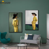 2 Panel Vogue Fashion HQ Canvas Print Painting Yellow Dress Woman