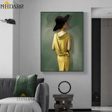 2 Panel Vogue Fashion HQ Canvas Print Painting Yellow Dress Woman