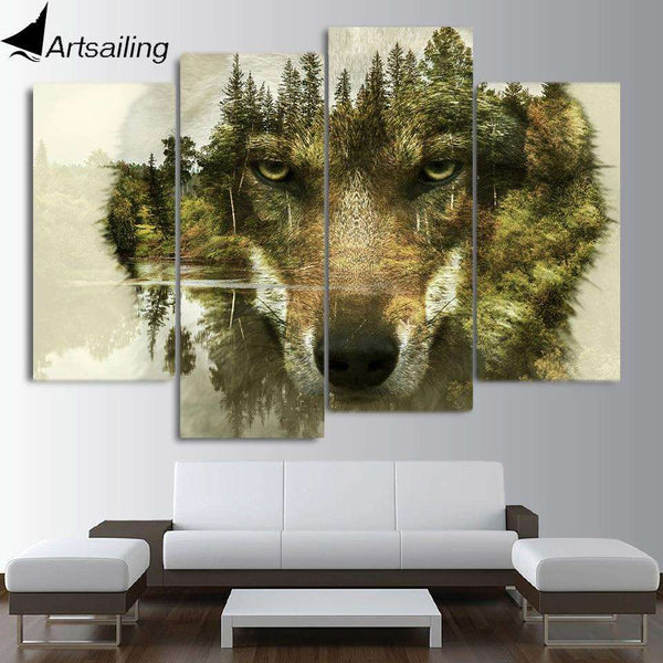 4 Panel Animal Wolf Wall Pictures Living Room WITH FRAME HQ Canvas Print