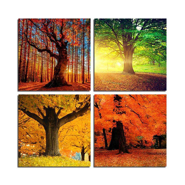 4 Panel Maple Leaf Tree All Seasons Spring Autumn WITH FRAME HQ Canvas Print