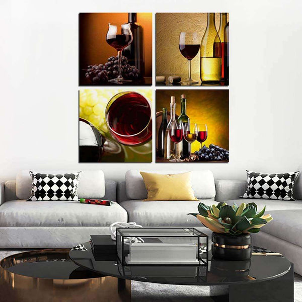 4 Panel Red Wine Leisure Relax Relaxation Life Food HQ Canvas print WITH FRAME