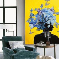 Yellow Abstract Girl Flower Vogue Style HQ Canvas Print Painting