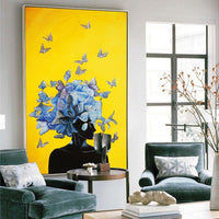 Yellow Abstract Girl Flower Vogue Style HQ Canvas Print Painting