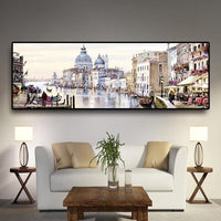 High Quality Canvas Print Abstract Venice City Of Water Oil Painting On Resort Boats Buildings