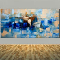 Abstract Blue Oil Painting On Canvas Palette Knife Art Wall Pictures (Hand Painted!)