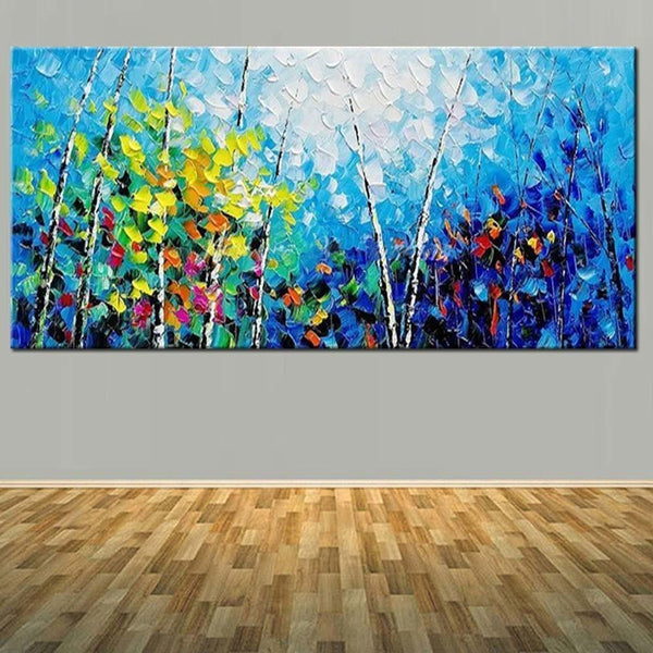 Canvas Oil Painting Abstract Blue Palette Knife Forest Landscape (Hand Painted!)