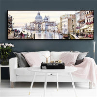 High Quality Canvas Print Abstract Venice City Of Water Oil Painting On Resort Boats Buildings