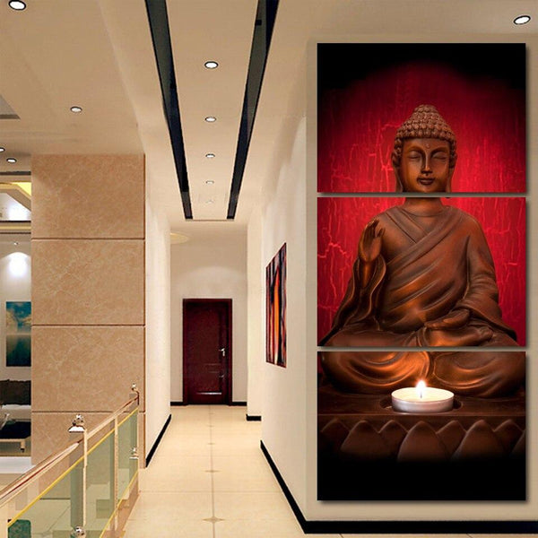 3 Panel zen buddhist Printed Buddha Art Painting room decor WITH FRAME HQ Canvas Print